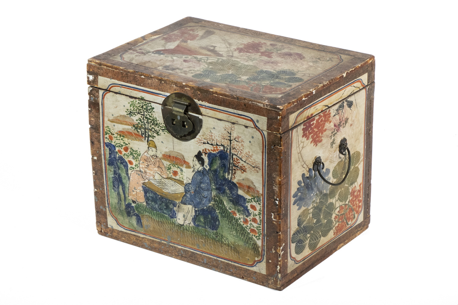 Appraisal: TH C CHINESE PAINTED TEA BOX Well Painted Dovetail Box