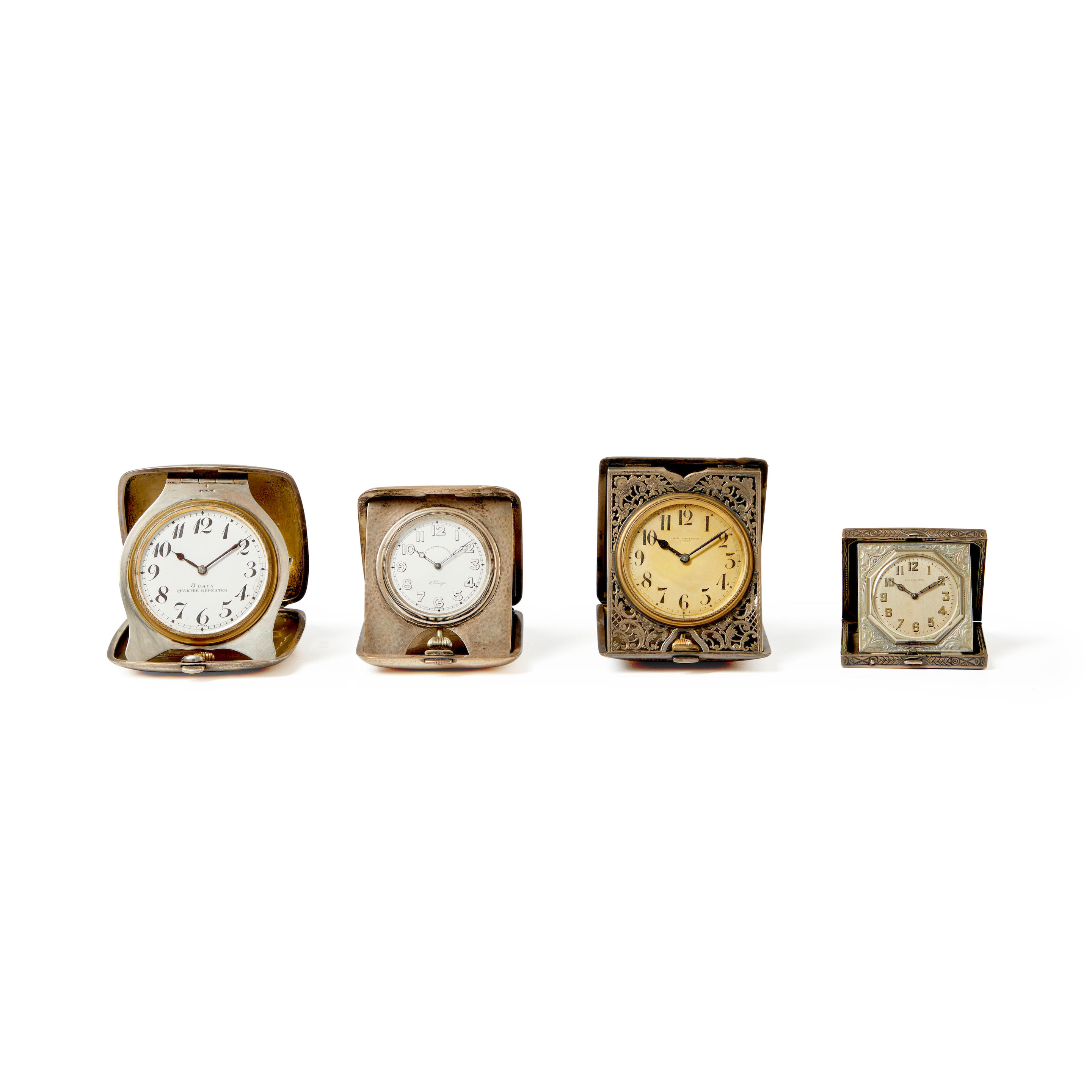 Appraisal: Four Silver Portable Desk Clocks three sterling silver and one