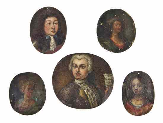 Appraisal: A Group of Five Continental Painted Portraits on Copper th