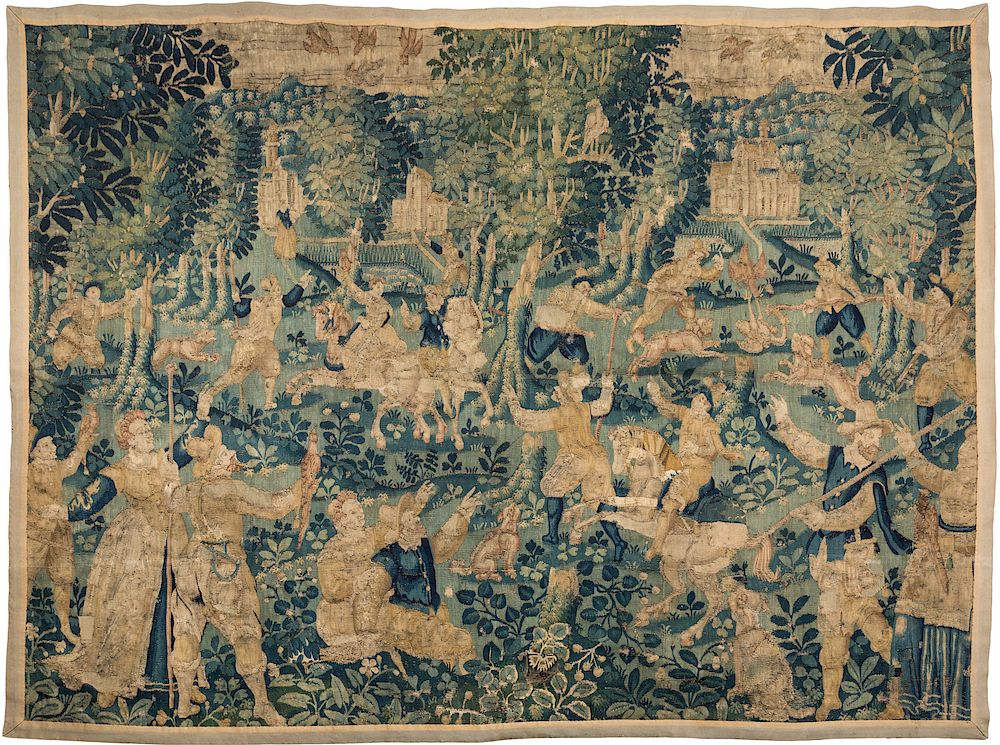 Appraisal: A FLEMISH HUNTING TAPESTRY FRAGMENT EARLY TH CENTURY A FLEMISH