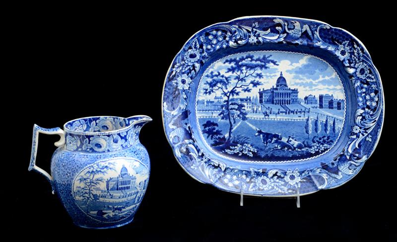 Appraisal: TWO STAFFORDSHIRE PEARLWARE BLUE TRANSFER-PRINTED TOPOGRAPHICAL ARTICLES Comprising an unmarked