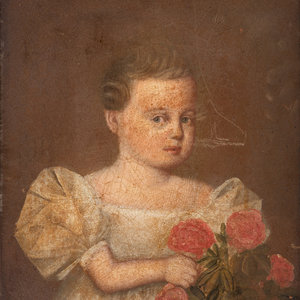 Appraisal: American School th Century Portrait of a Girl with Flowers