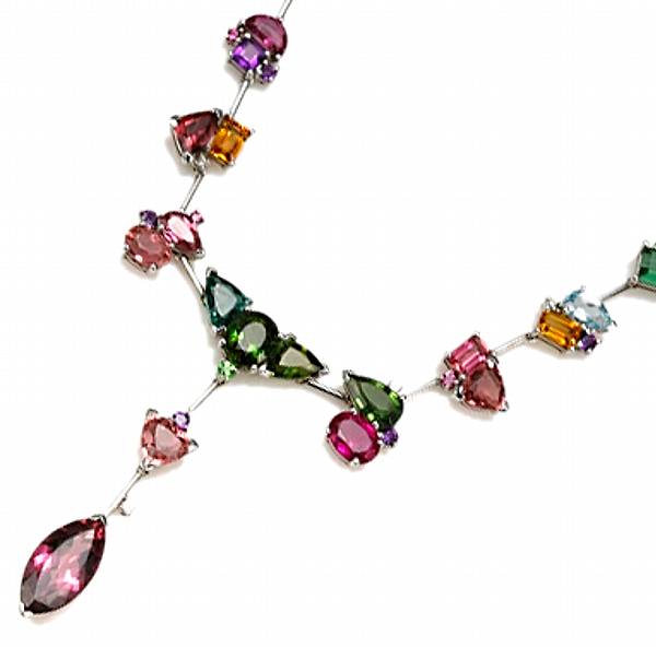 Appraisal: A tourmaline diamond gem-set and k white gold necklace length