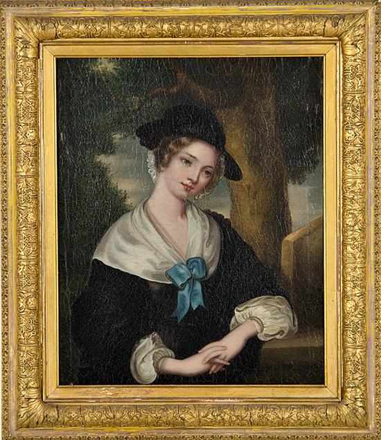 Appraisal: French school th century PORTRAIT OF YOUNG LADY oil on