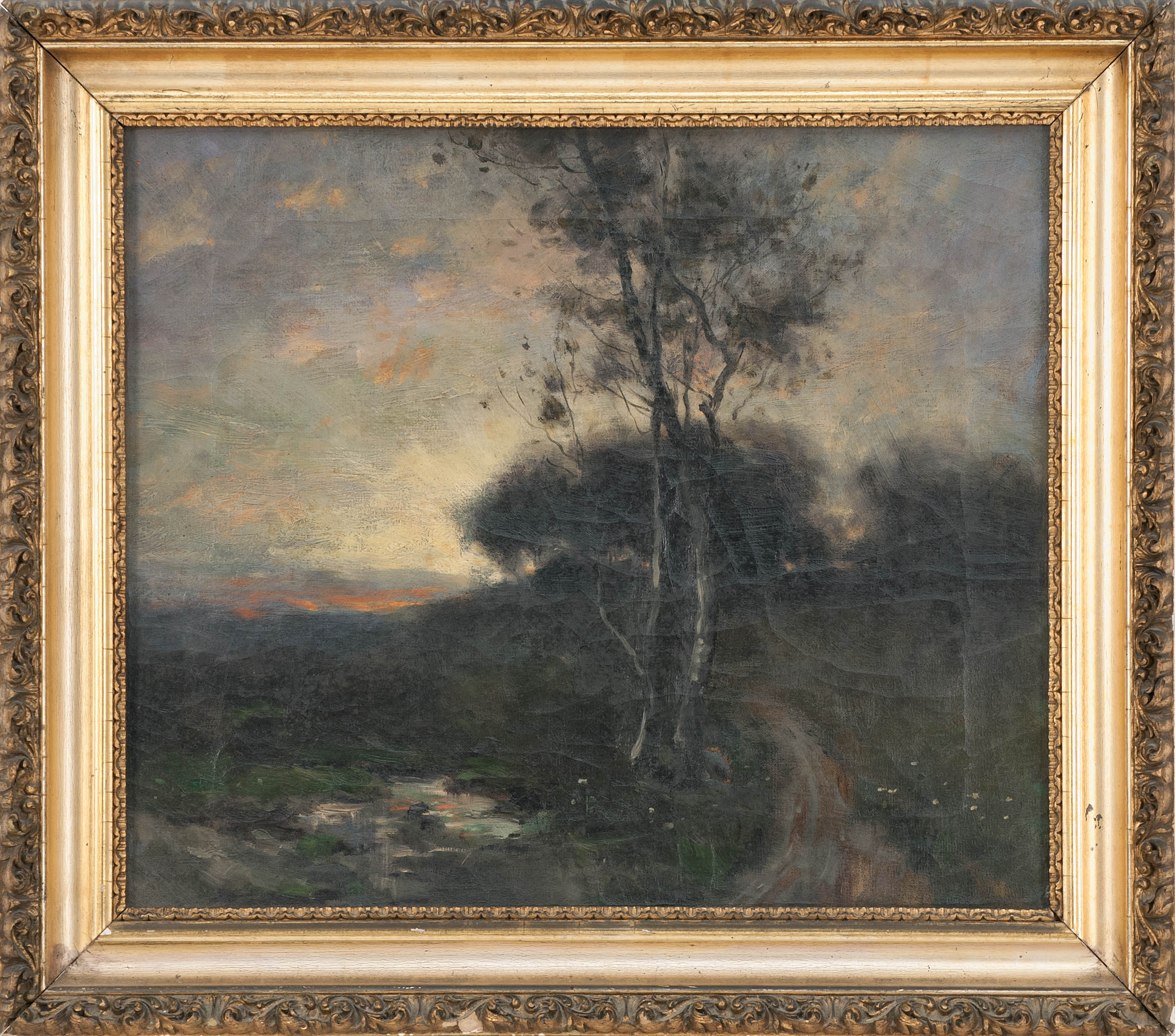 Appraisal: FRAMED PAINTING FRENCH BARBIZON STYLE Early th Century Depicting a