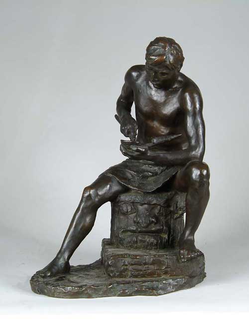 Appraisal: LOUIS MCCLELLAN POTTER American - SEATED INDIAN Bronze shows Indian