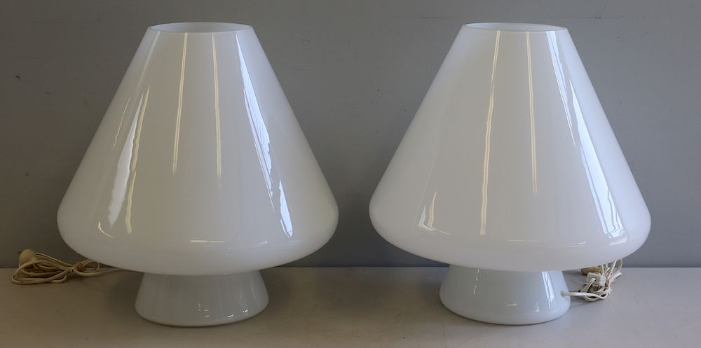 Appraisal: MIDCENTURY Pair Of Murano Glass Mushroom Lamps Signed with original