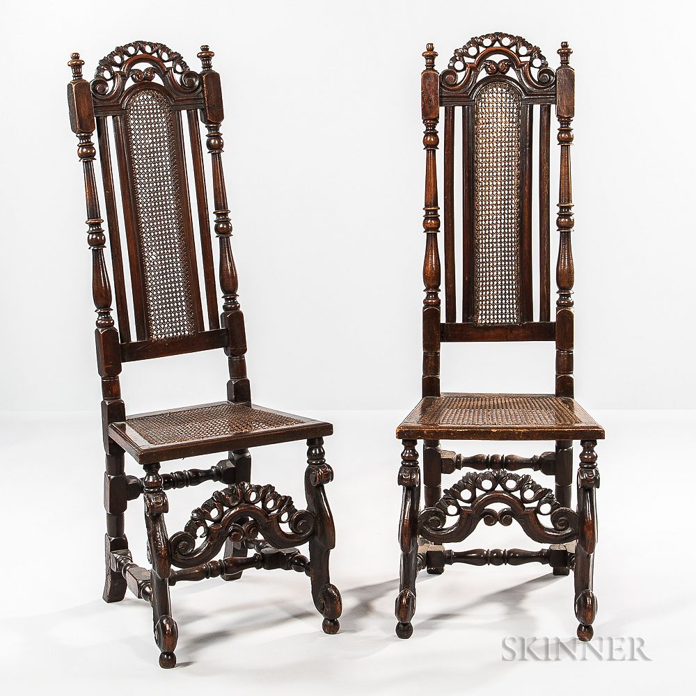 Appraisal: Pair of William and Mary Caned Beech Side Chairs Pair