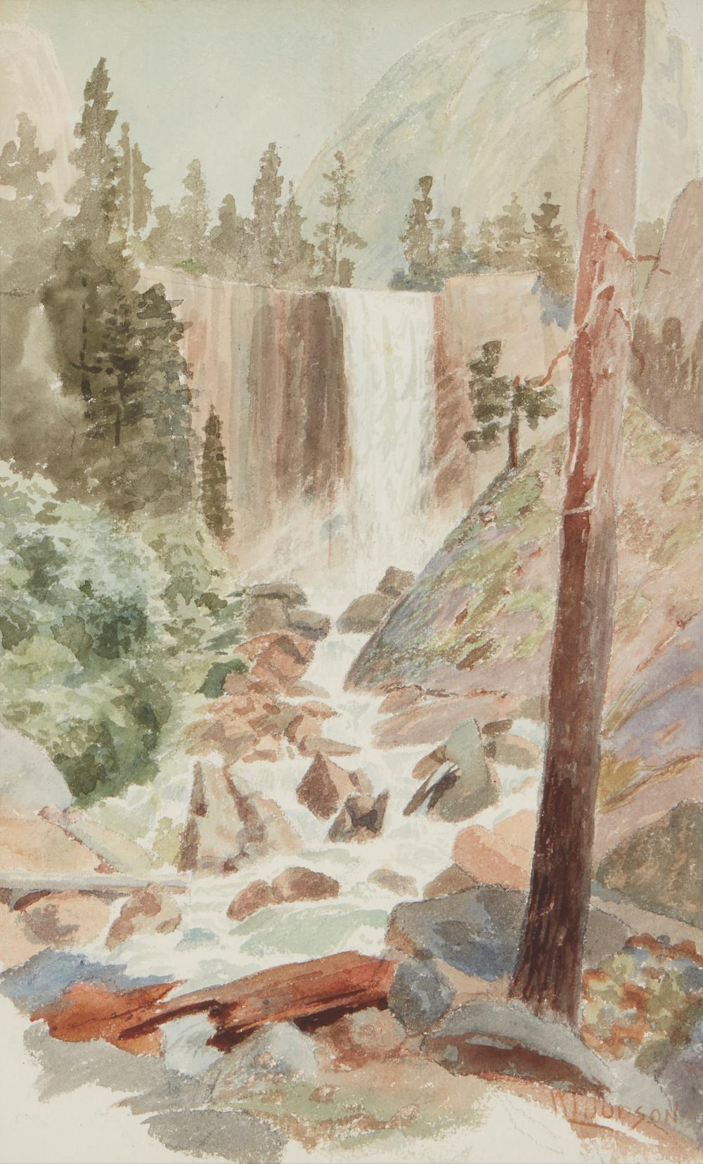 Appraisal: William Lees Judson - Los Angeles CA Yosemite waterfall Watercolor