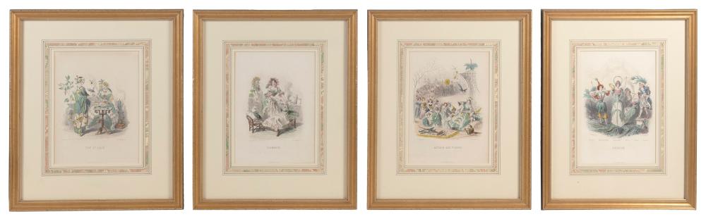 Appraisal: AFTER J J GRANDVILLE FRANCE - FOUR HAND-COLORED ENGRAVINGS FROM