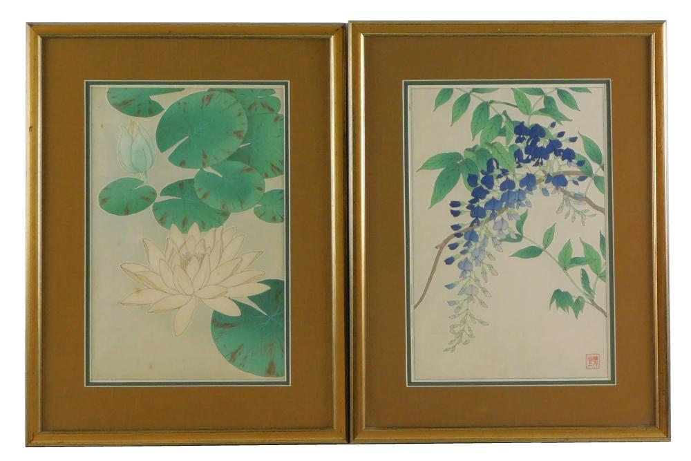 Appraisal: ASIAN TWO BOTANIC WOODBLOCK PRINTS BY SHODO KAWARAZAKI JAPANESE -