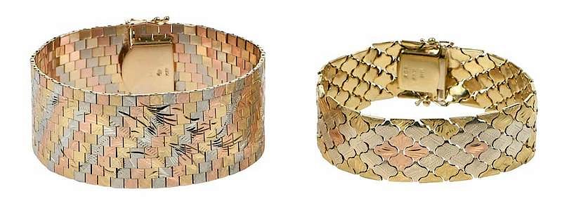 Appraisal: Two kt Tri-Color Gold Bracelets both textured and with engraving