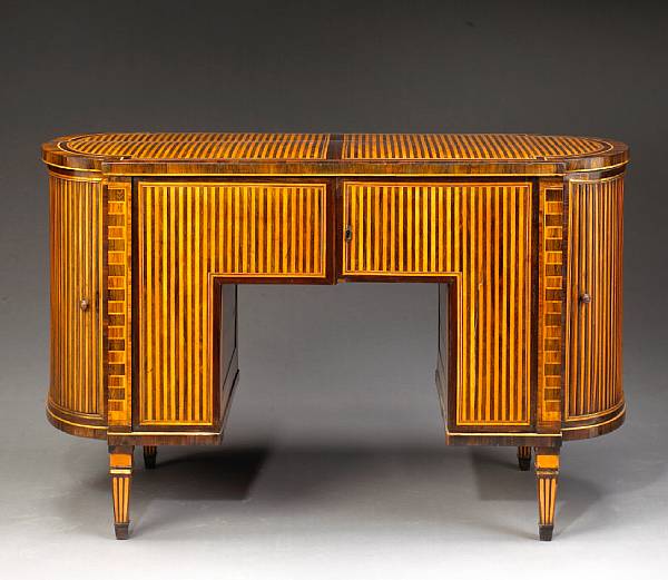 Appraisal: An unusual Continental Neoclassical inlaid rosewood walnut and mixed hardwood