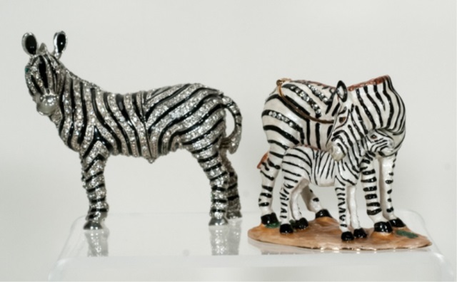 Appraisal: Two Zebra Jewelled Trinket Boxes H x W