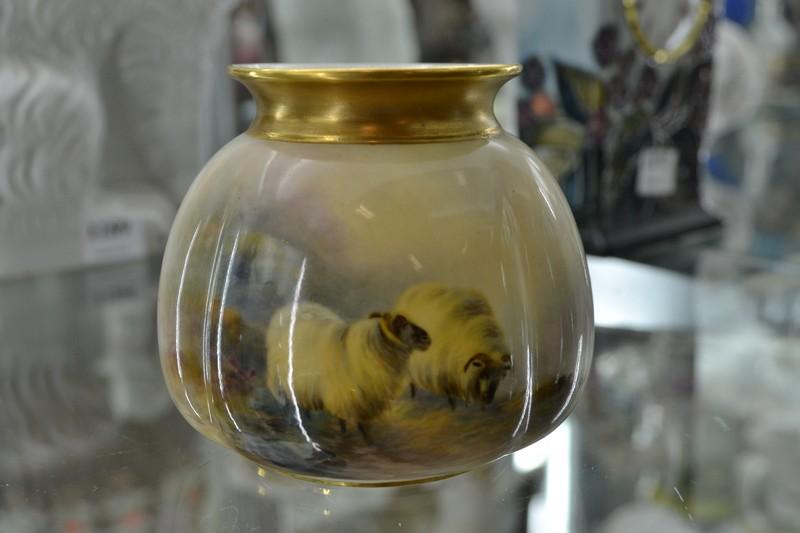 Appraisal: ROYAL WORCESTER HIGHLAND SHEEP SQUATVASE