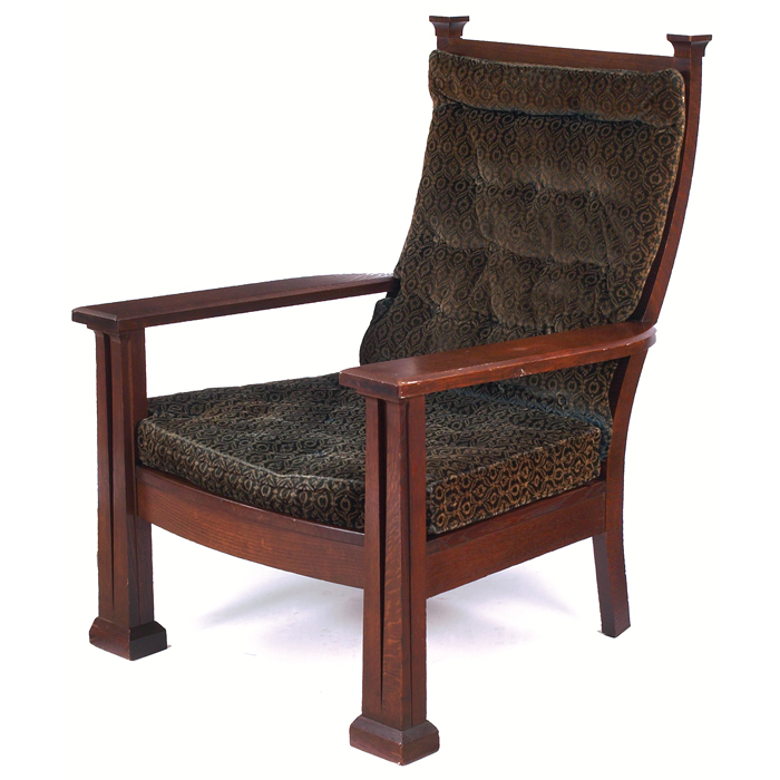 Appraisal: Large Prairie School armchair applied tapered columns to front legs