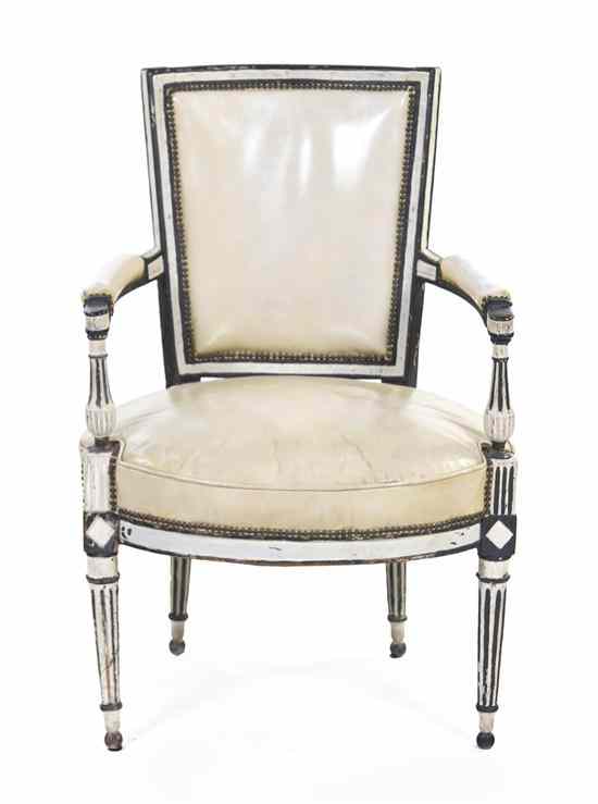 Appraisal: A Directoire Painted Fauteuil having a curved crest rail over