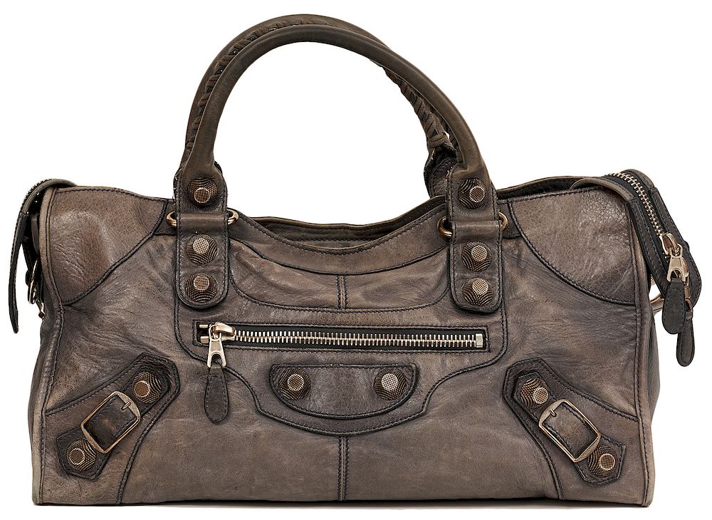 Appraisal: Balanciaga Distressed Gray City Stud Bag Balanciaga City Stud Bag