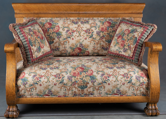 Appraisal: One of two beautiful quarter sawn oak antique Sofas circa