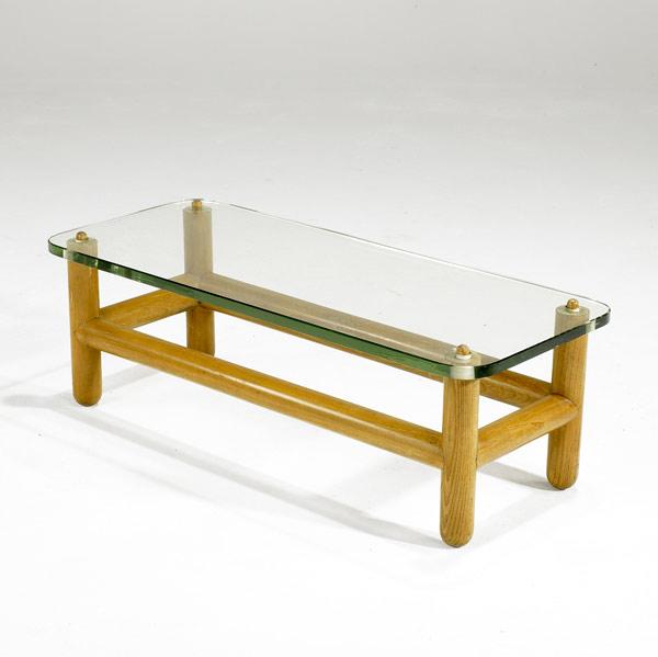 Appraisal: MODERN Oak coffee table with glass top x x