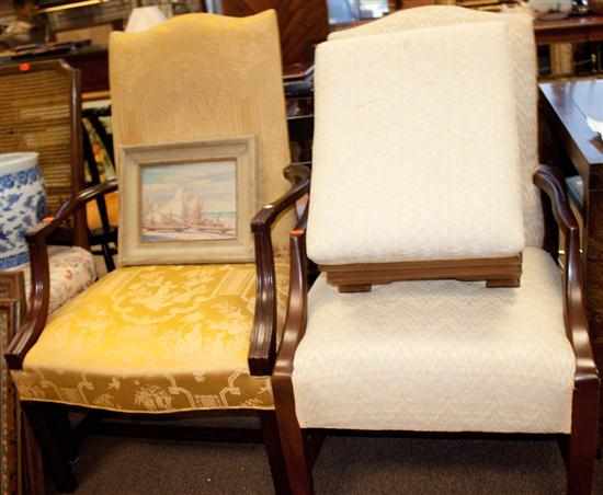 Appraisal: Chippendale style mahogany armchairs one with Shiraz upholstery and an