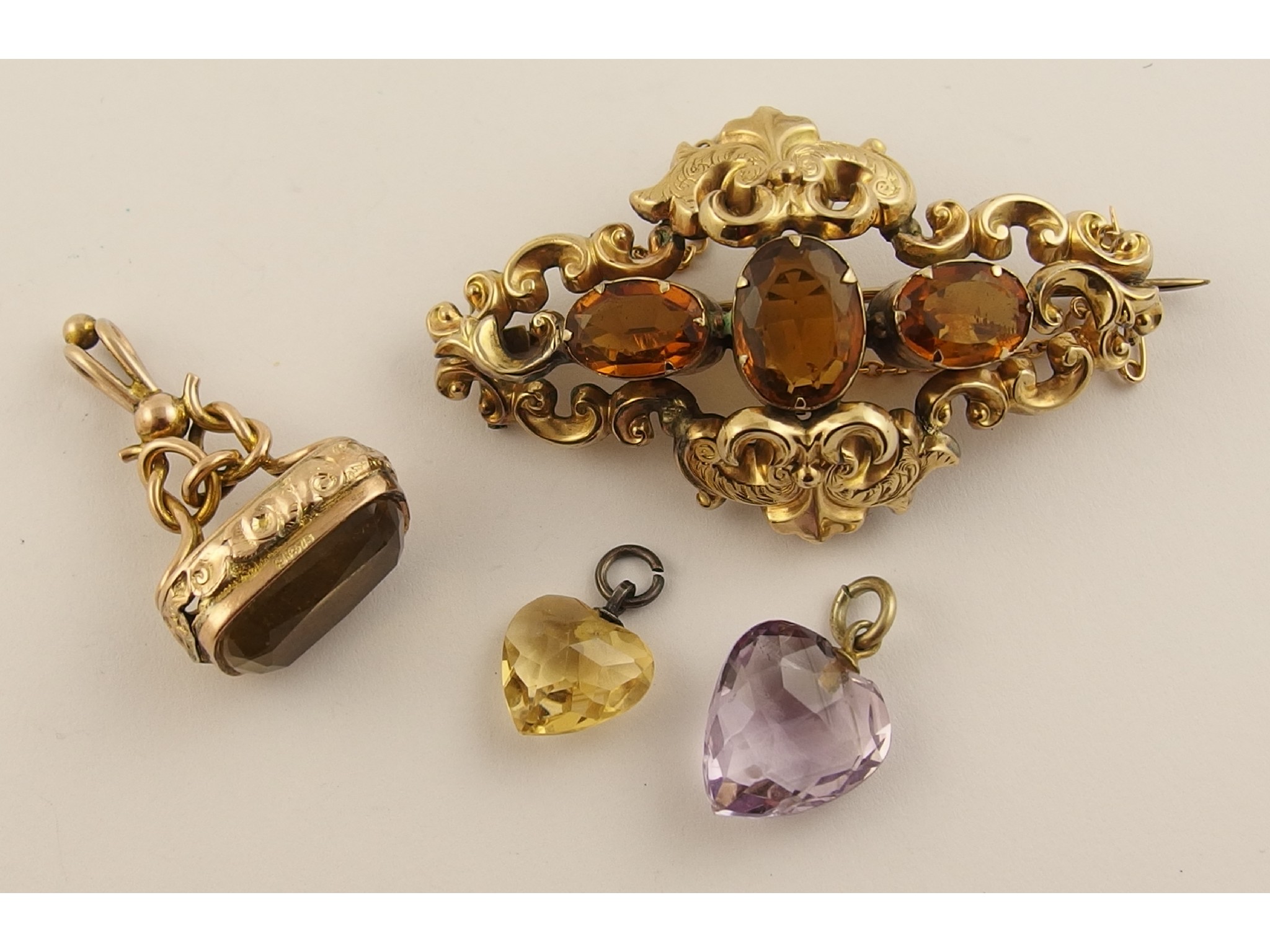 Appraisal: A Victorian yellow metal citrine set brooch an amethyst facet