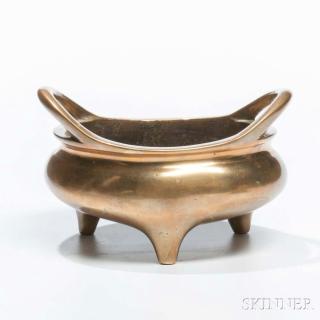 Appraisal: Brass Tripod Censer Brass Tripod Censer China compressed globular with