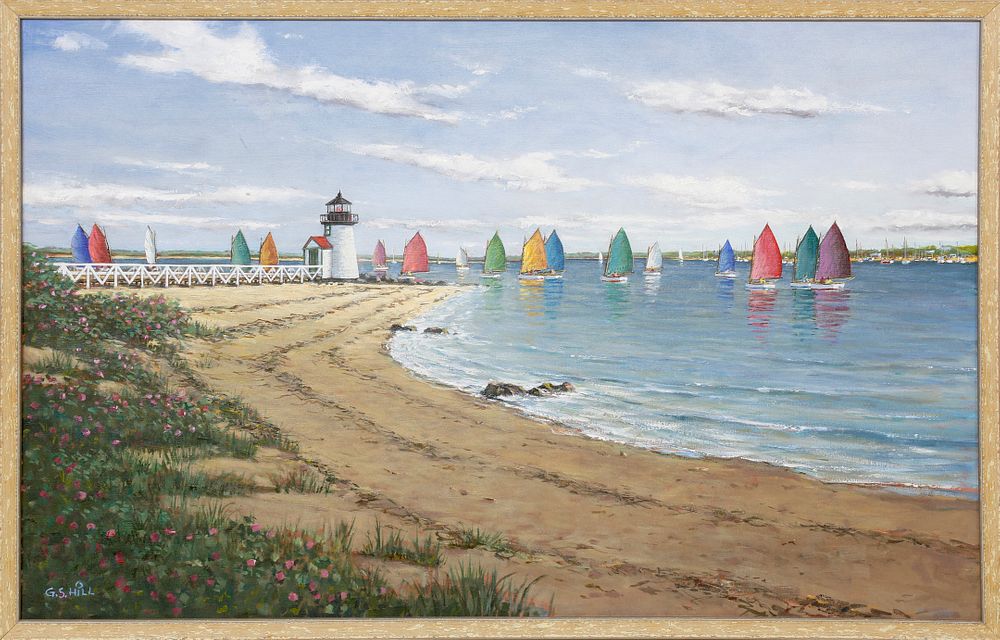 Appraisal: GS Hill Oil on Linen Rainbows Nantucket GS Hill Oil