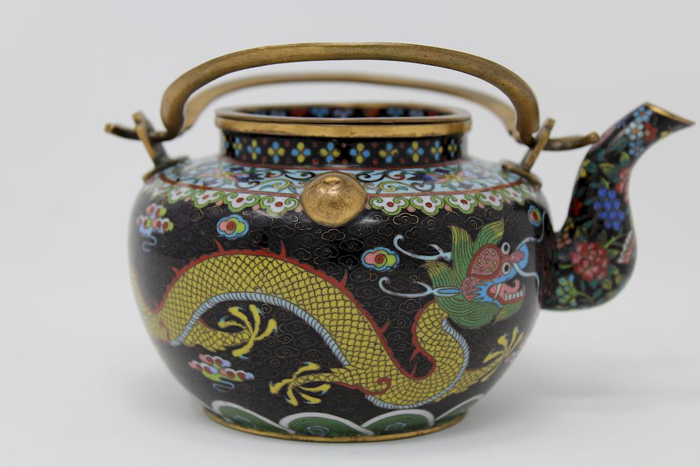 Appraisal: Antique Chinese -Claw Dragon Cloisonne Teapot Antique Chinese -Claw Dragon