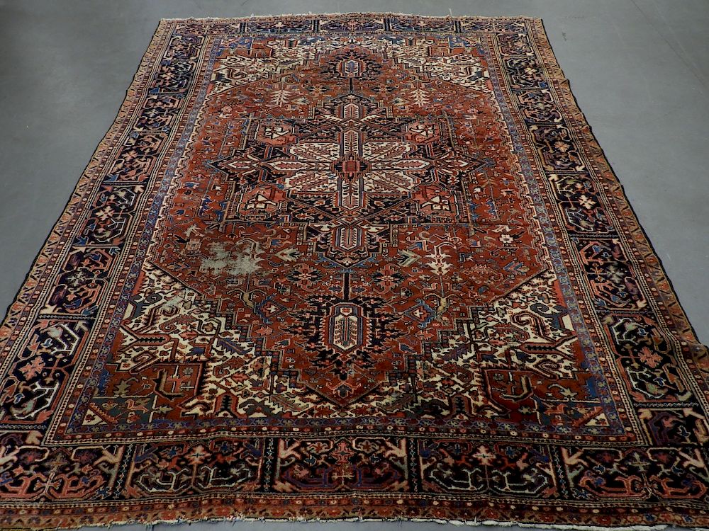 Appraisal: Persian Heriz Room Size Wool Carpet Rug Persia Circa Central