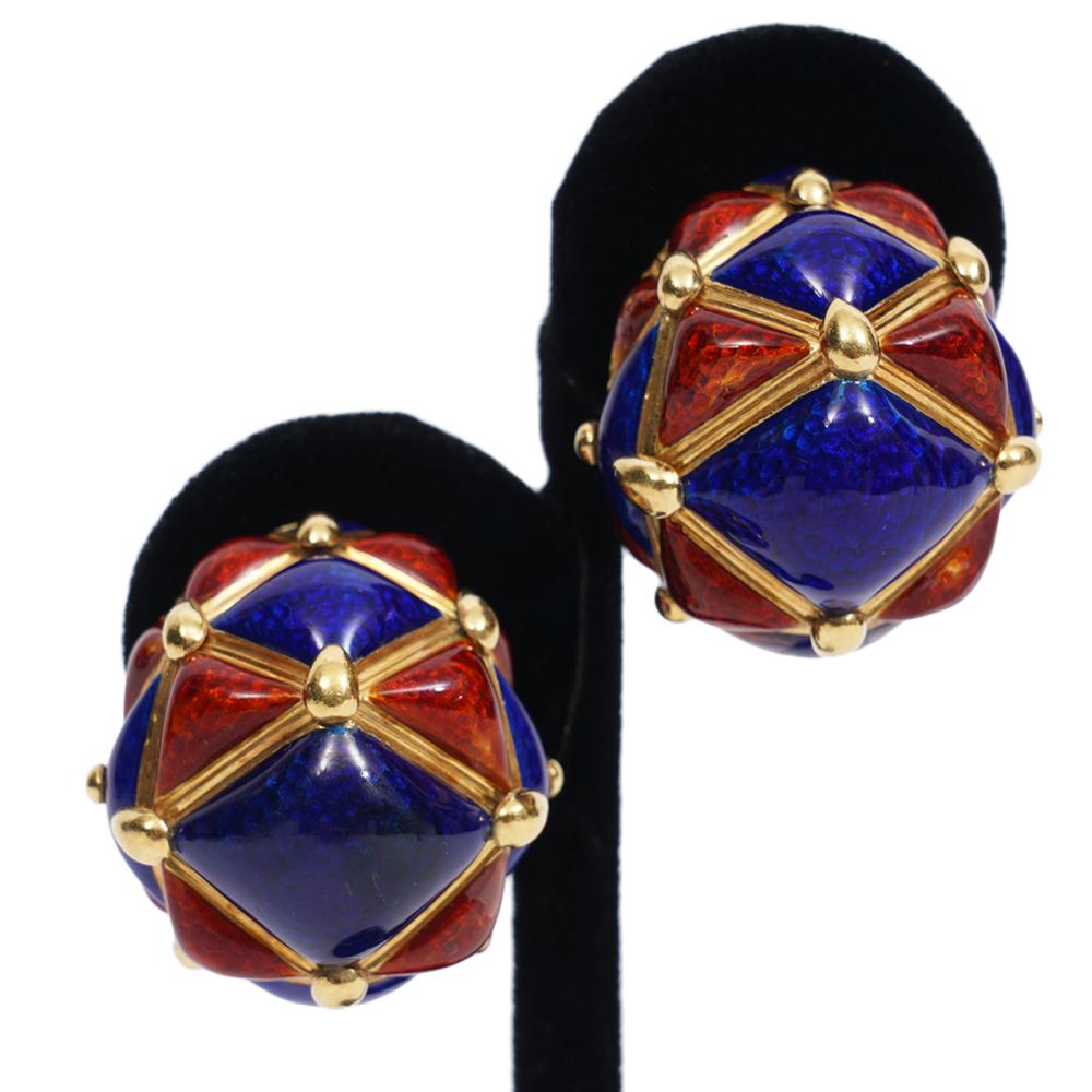 Appraisal: PR DAVID WEBB ENAMEL K YG CLIP EARRINGSPair of David