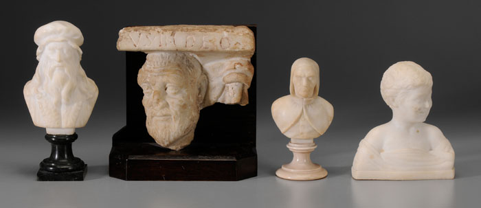 Appraisal: Four Figural Stone Carvings th century Leonardo Da Vinci bust