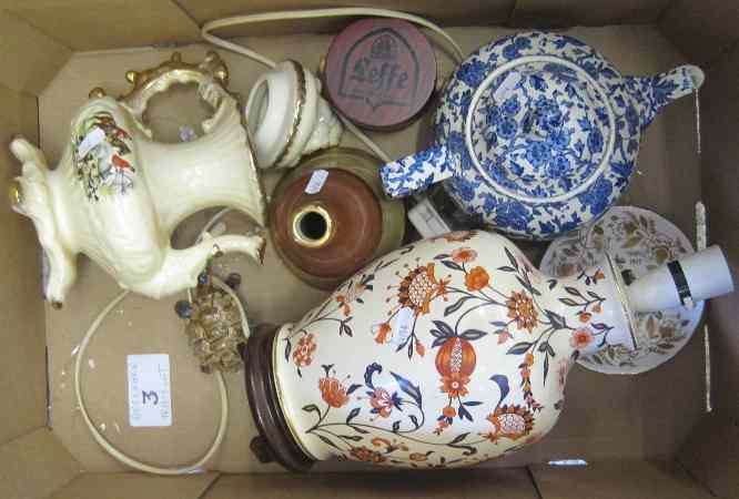 Appraisal: Good Tray of Mixed Items to include Wade lamp Teapots