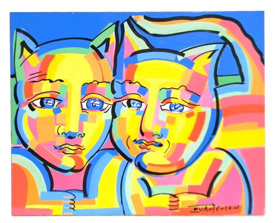 Appraisal: Ivan Jenson American - oil on canvas Cats abstract depiction