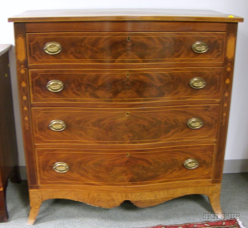 Appraisal: Federal Inlaid Mahogany and Mahogany Veneer Serpentine Four-Drawer Bureau ht