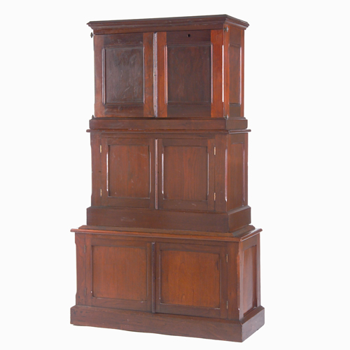 Appraisal: American three-part mahogany stacking cabinet top section fitted with ledger