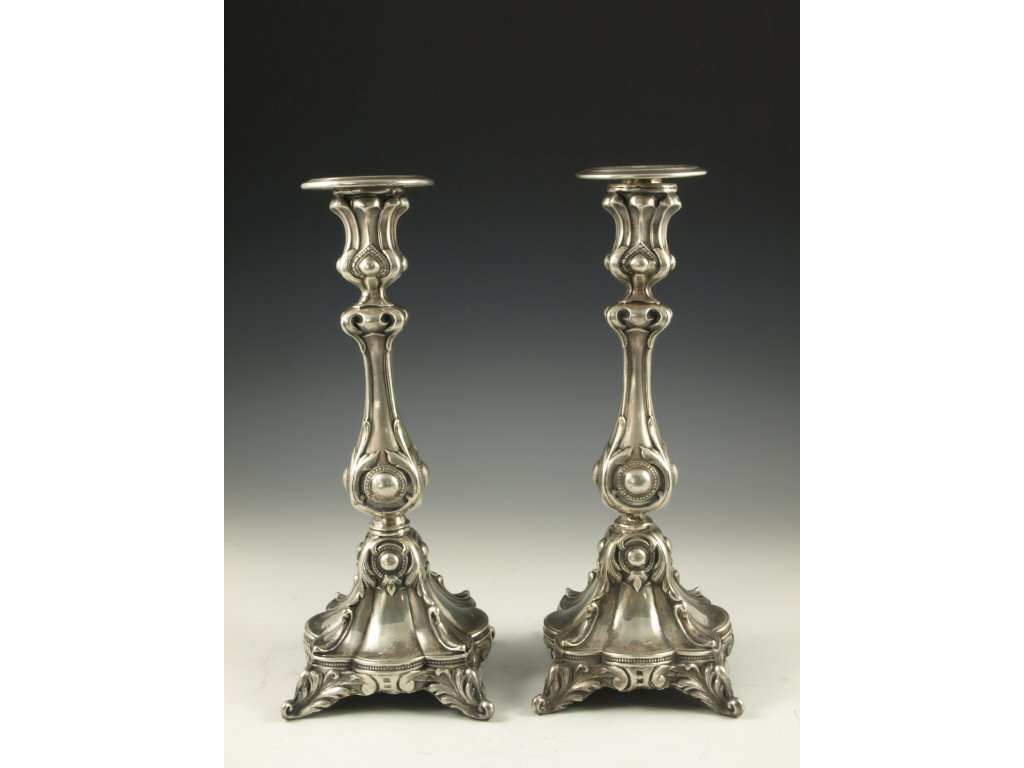 Appraisal: Pair of Silver Baroque Style Candlesticks unmarked test reveals silver