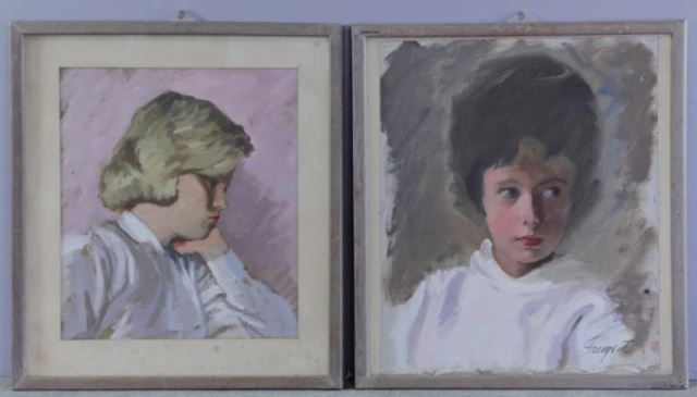 Appraisal: SARGENT Richard Portraits of Young Girls Casein on paper portrait