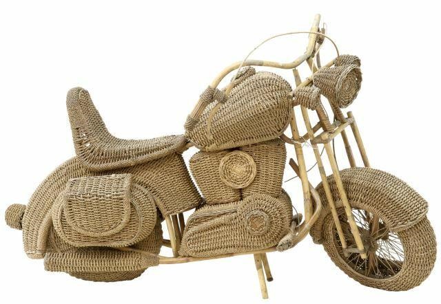 Appraisal: Woven wicker sculpture life-size Harley Davidson motorcycle design attributed to