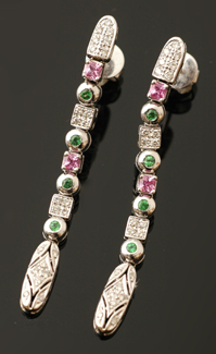 Appraisal: PAIR CT WHITE GOLD PINK SAPPHIRE TSAVORITE GARNET AND DIAMOND