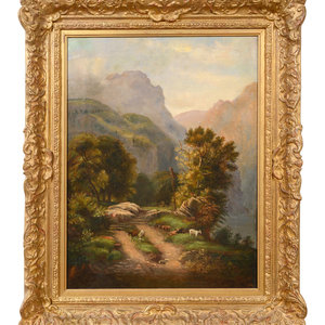 Appraisal: Probably German th Century Mountainous Landscape with Goats oil on