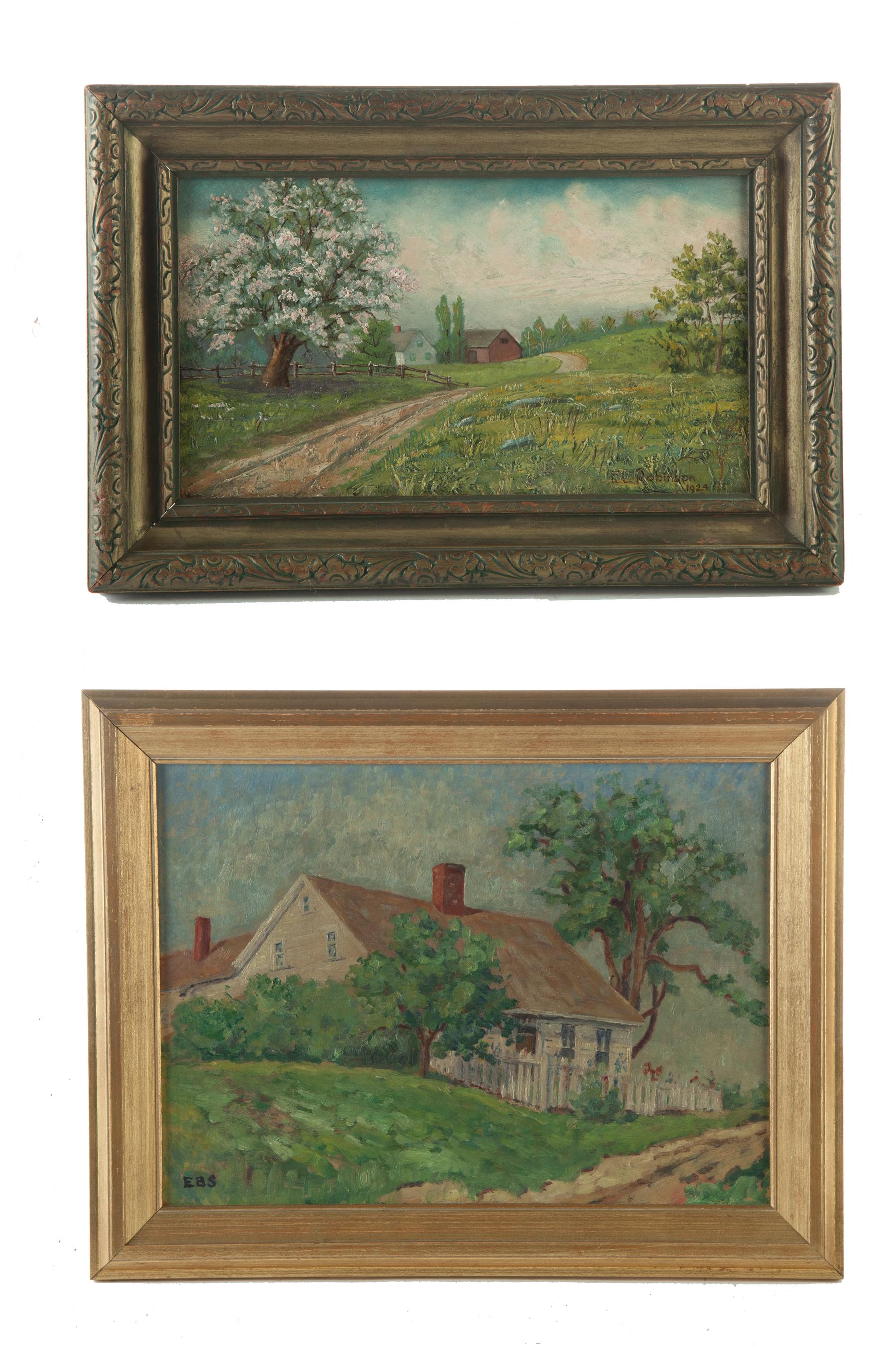 Appraisal: TWO FRAMED OIL ON BOARD LANDSCAPE PAINTINGS American th century