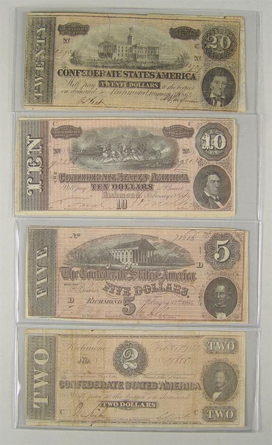 Appraisal: Seven Confederate Notes All dated Two Notes two Notes nice