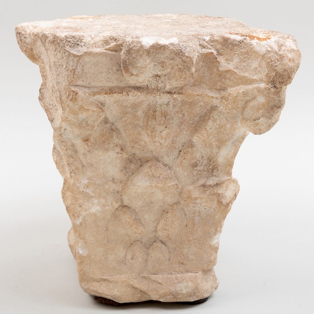 Appraisal: Roman Carved Marble Squared Capital Roman Carved Marble Squared Capital