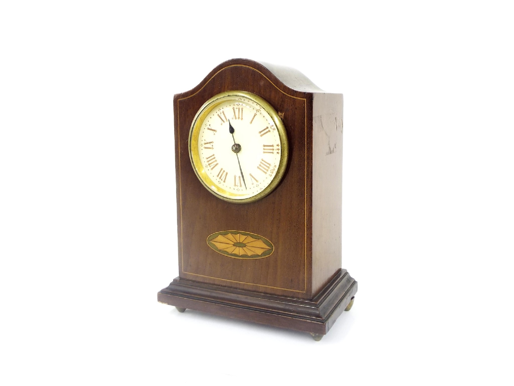 Appraisal: Small mahogany inlaid mantel clock timepiece with V A P