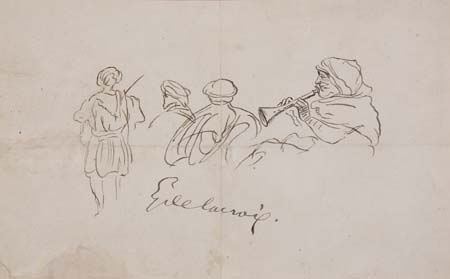 Appraisal: EUG NE DELACROIX Study of Four Arab Men Pen and