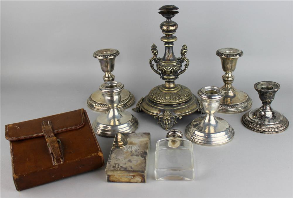 Appraisal: TWO PAIRS OF SILVER LOW WEIGHTED CANDLESTICKS one pair Frank