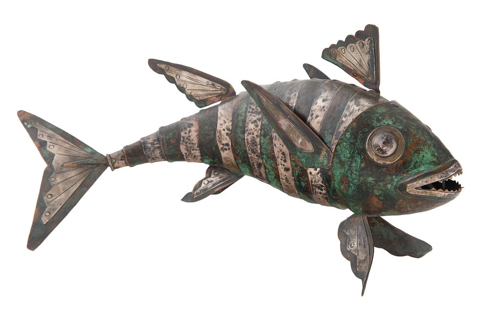 Appraisal: AN ARTICULATED MIXED METAL STERLING SILVER AND COPPER FISH BY