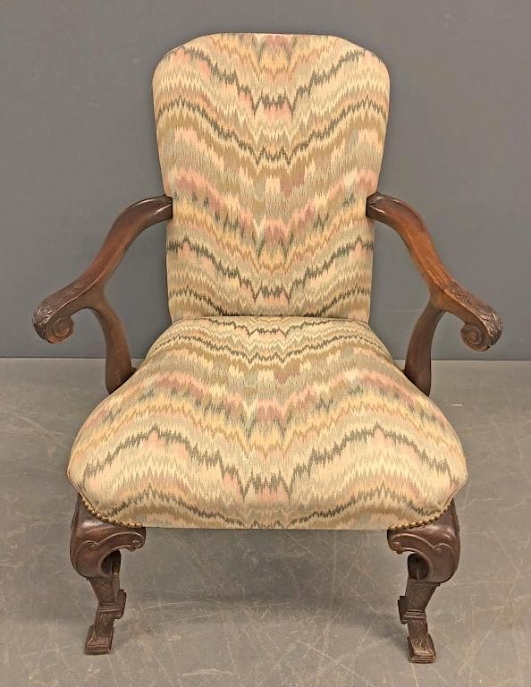 Appraisal: Queen Anne Style Mahogany Open Armchair Queen Anne style mahogany