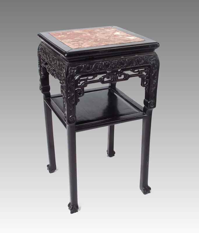 Appraisal: CHINESE TWO TIER MARBLE TOP FERN STAND Square shaped with